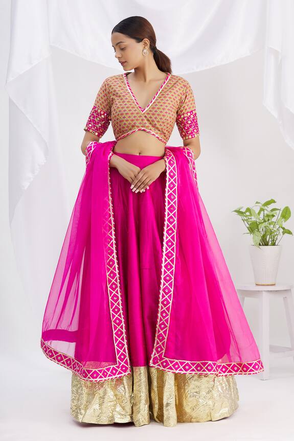 Neha Khullar Pink Raw Silk Mirror Embroidered Lehenga Set 1