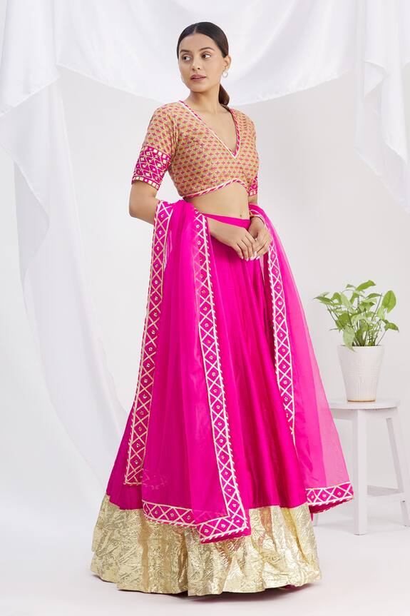 Neha Khullar Pink Raw Silk Mirror Embroidered Lehenga Set 3