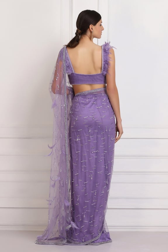 Pooja Peshoria Purple Net Embellished Saree With Blouse 2