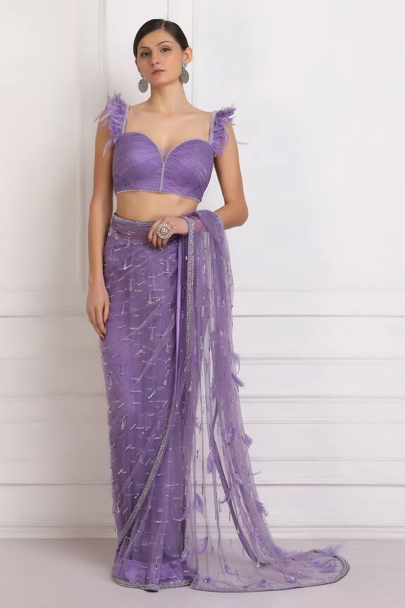 Pooja Peshoria Purple Net Embellished Saree With Blouse 3