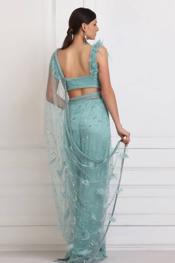 Pooja Peshoria Blue Net Embellished Saree With Blouse 2