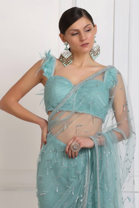 Pooja Peshoria Blue Net Embellished Saree With Blouse 4