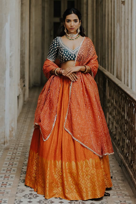 Anjana Bohra Orange Banarasi Lehenga Set 1
