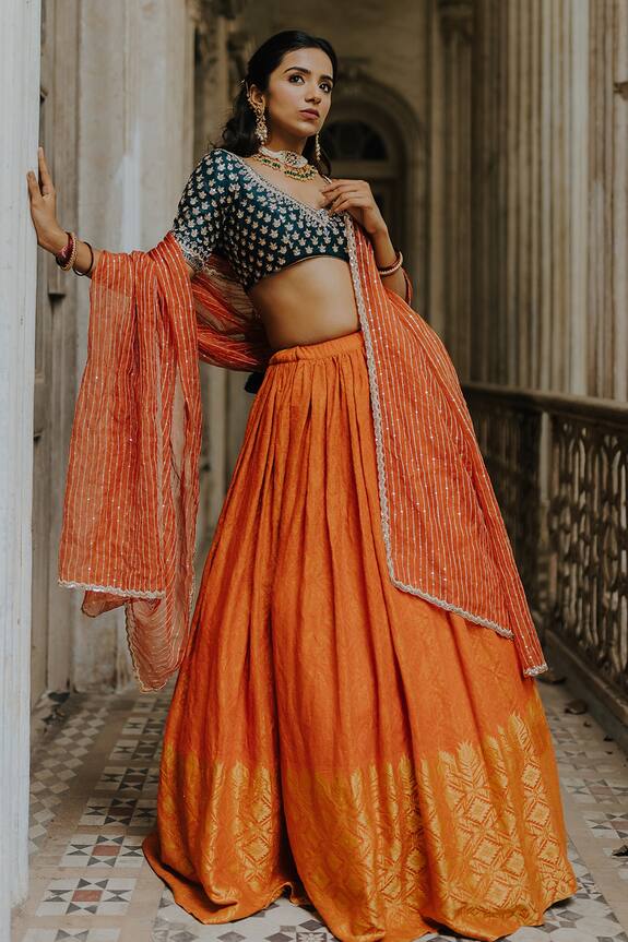 Anjana Bohra Orange Banarasi Lehenga Set 3