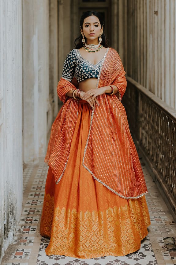 Anjana Bohra Orange Banarasi Lehenga Set 4