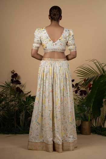 Buy Divya Reddy White Shantoon Floral Print Chanderi Lehenga Set Online ...