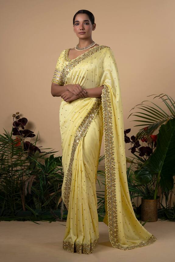 Divya Reddy Yellow Cotton Silk Saree With Embroidered Blouse 0