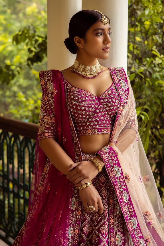 Angad Singh Pink Raw Silk Floral Embroidered Lehenga Set 2
