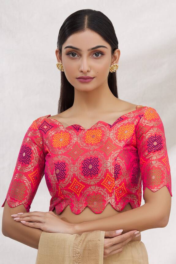 Samyukta Singhania_Pink Woven Brocade Blouse_Online_at_Aza_Fashions