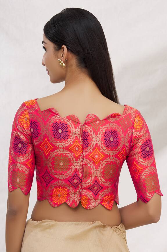 Shop_Samyukta Singhania_Pink Woven Brocade Blouse_at_Aza_Fashions