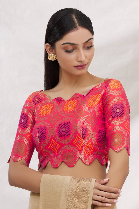 Buy_Samyukta Singhania_Pink Woven Brocade Blouse_at_Aza_Fashions