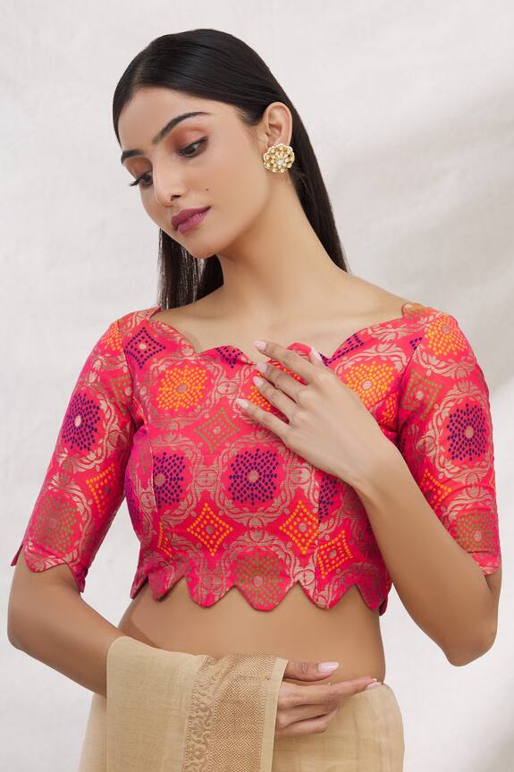 Buy_Samyukta Singhania_Pink Woven Brocade Blouse_Online_at_Aza_Fashions