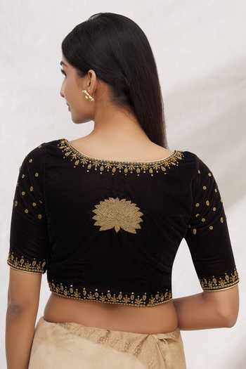 Buy Samyukta Singhania Black Velvet Cutdana Work Blouse Online | Aza  Fashions