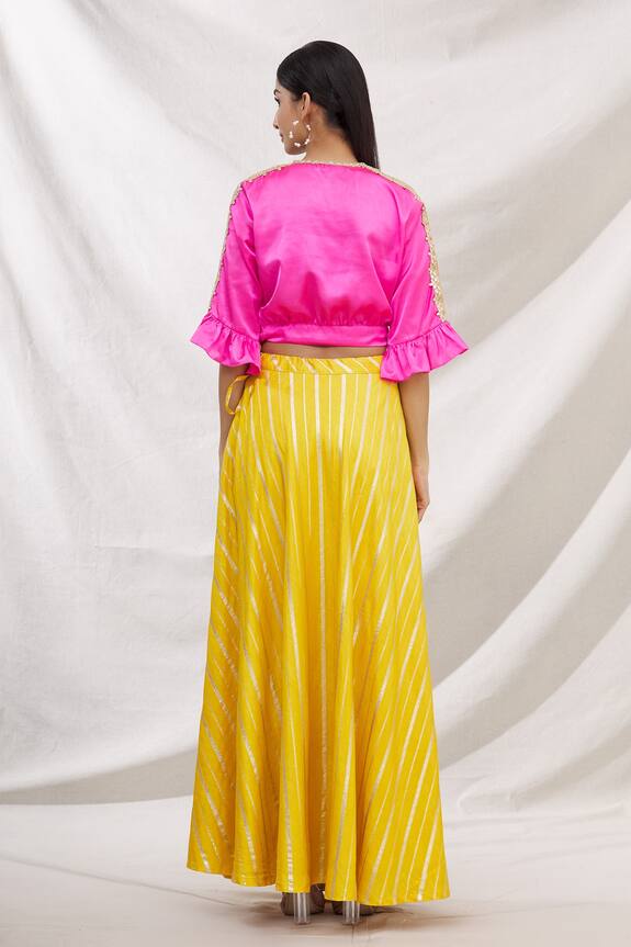Bhairavi Jaikishan Yellow Satin Brocade Skirt And Top Set 2