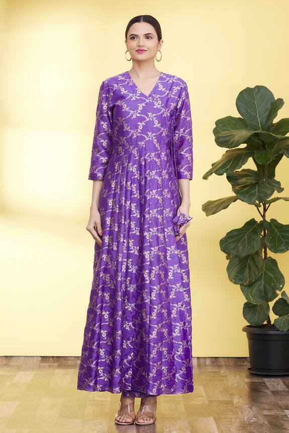 Pinki Sinha Purple Mulberry Silk Banarasi Woven Anarkali Kurta With Dupatta 5
