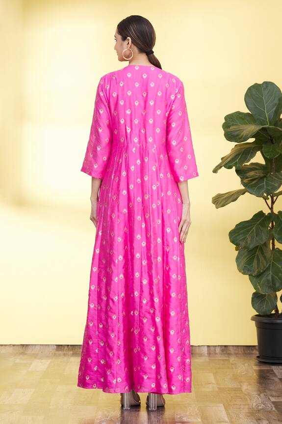 Pinki Sinha Pink Mulberry Silk Banarasi Woven Anarkali Kurta With Dupatta 2