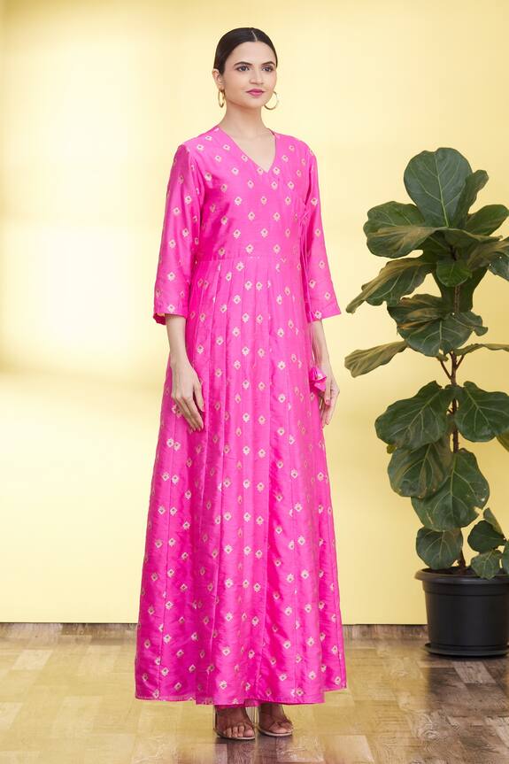 Pinki Sinha Pink Mulberry Silk Banarasi Woven Anarkali Kurta With Dupatta 3
