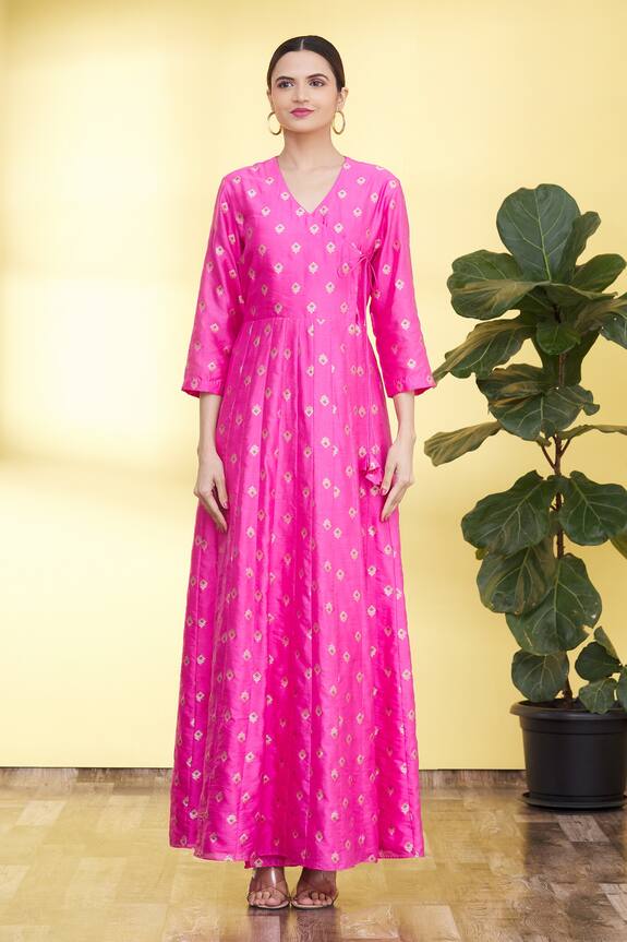 Pinki Sinha Pink Mulberry Silk Banarasi Woven Anarkali Kurta With Dupatta 5