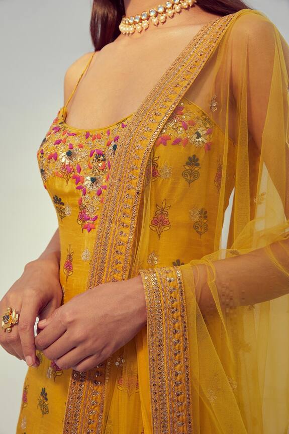 Drishti & Zahabia Yellow Dupion Silk Embroidered Kurta Sharara Set 6