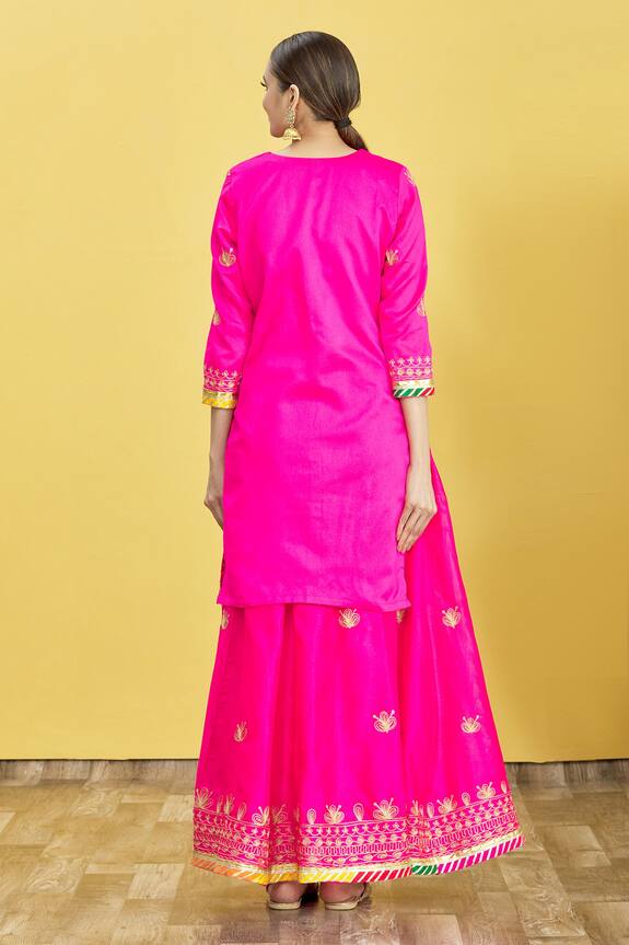 Shop_Nazaakat by Samara Singh_Pink Poly Dupion Floral Embroidered Kurta Lehenga Set_at_Aza_Fashions