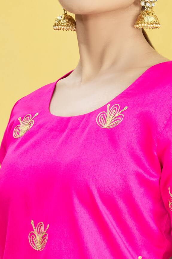 Shop_Nazaakat by Samara Singh_Pink Poly Dupion Floral Embroidered Kurta Lehenga Set_Online_at_Aza_Fashions