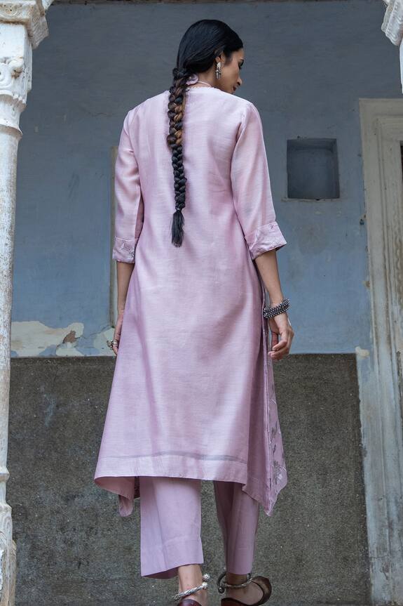 Shop_Kameez_Purple Chanderi Kurta And Cotton Pant Set_at_Aza_Fashions