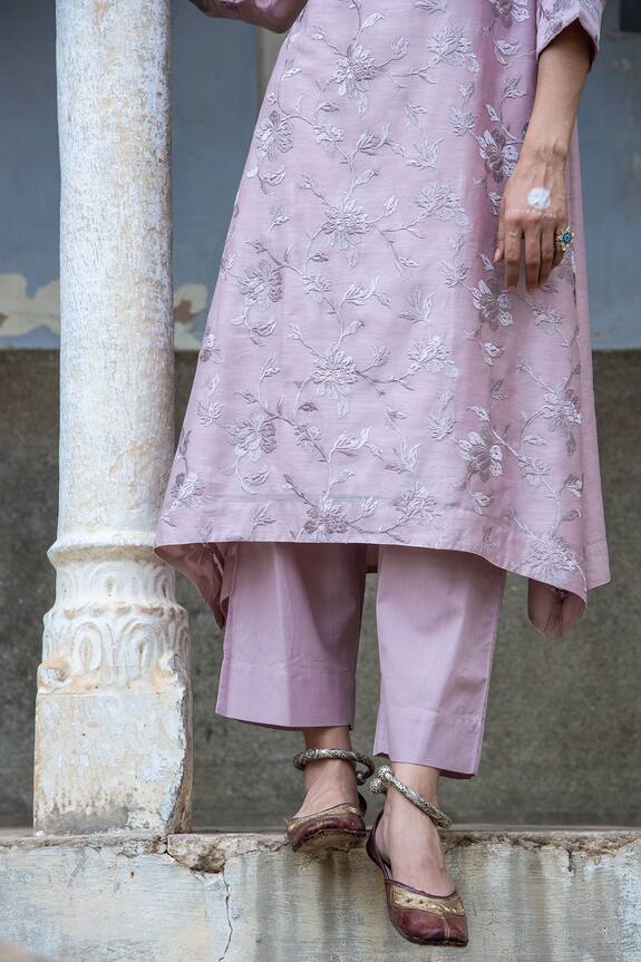 Shop_Kameez_Purple Chanderi Kurta And Cotton Pant Set_Online_at_Aza_Fashions
