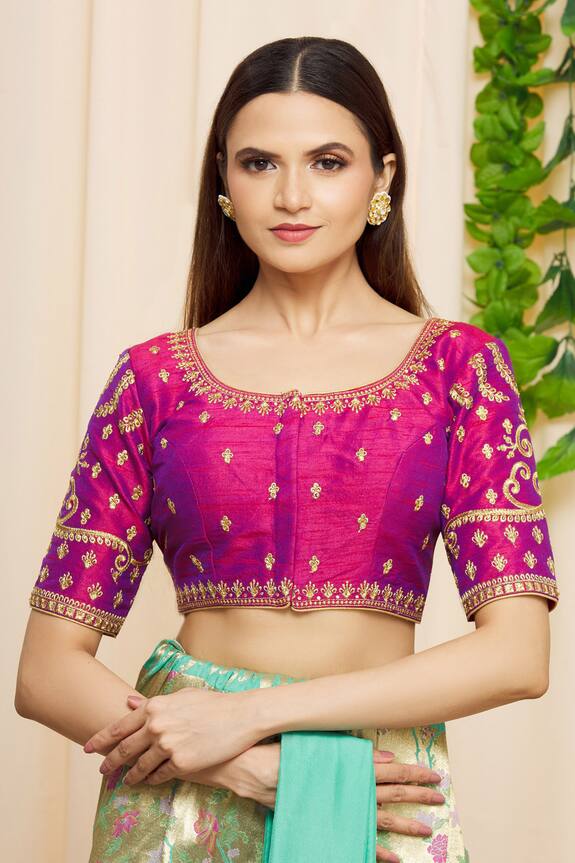 Samyukta Singhania Pink Silk Embroidered Blouse 0
