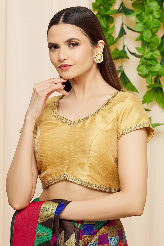Samyukta Singhania Gold Art Silk Short Sleeve Blouse 0