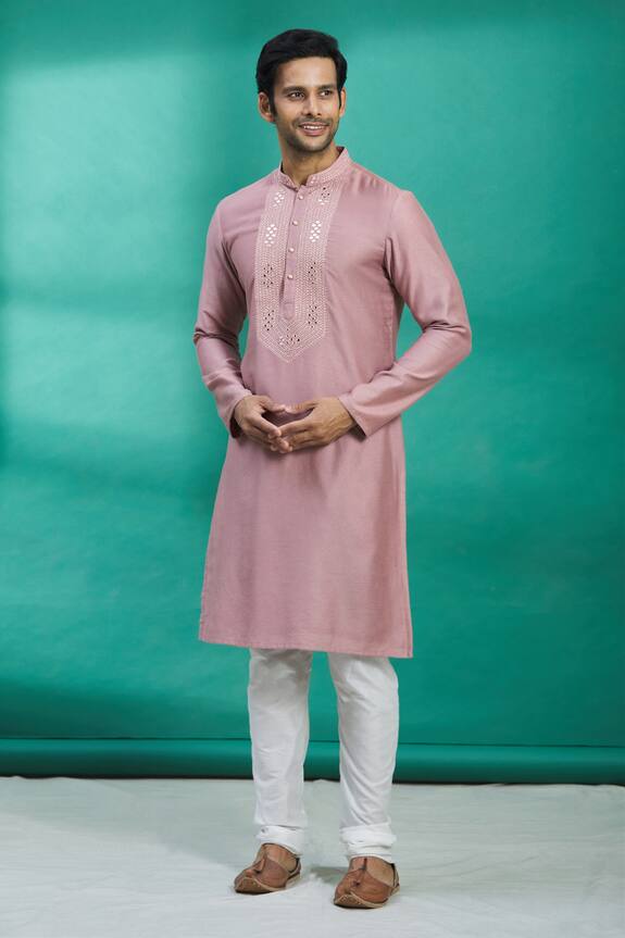 Khwaab by Sanjana Lakhani Pink Cotton Silk Mirror Work Kurta And Churidar Pant Set 1
