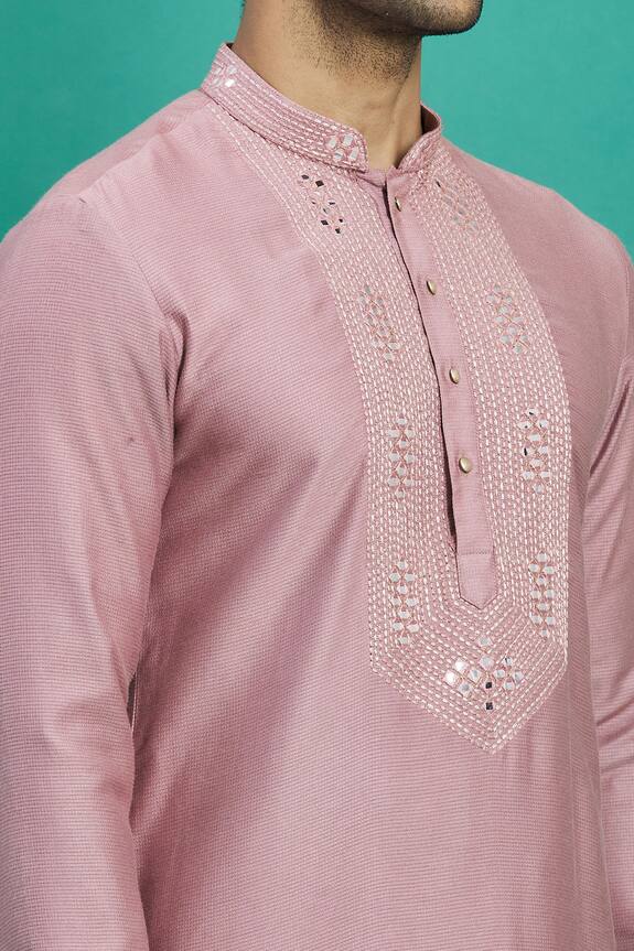 Khwaab by Sanjana Lakhani Pink Cotton Silk Mirror Work Kurta And Churidar Pant Set 5