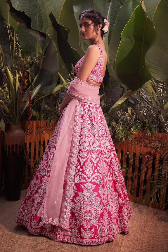 Aneesh Agarwaal Pink Silk Embroidered Lehenga Set 2