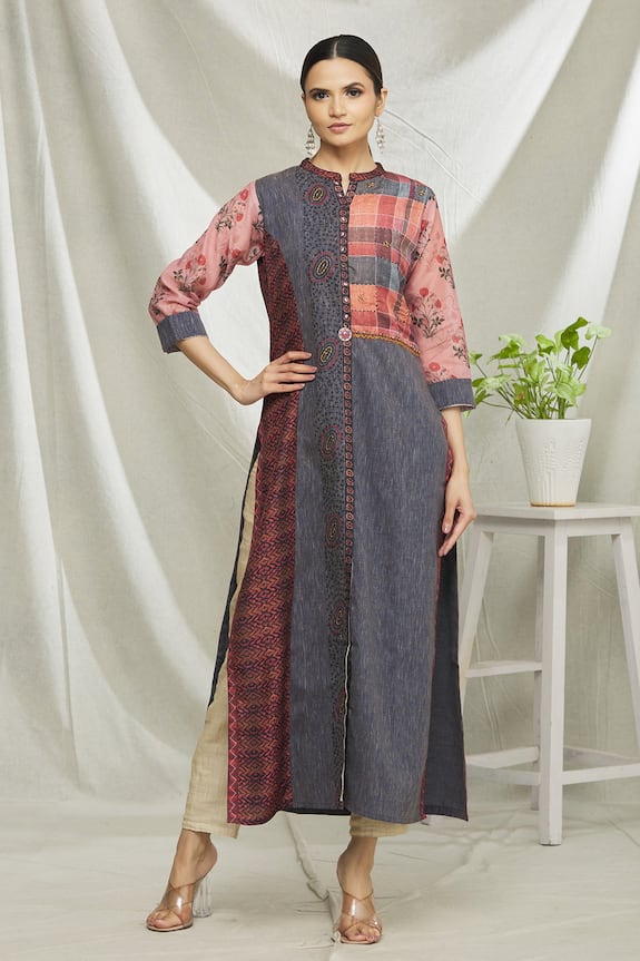 Samyukta Singhania Grey Art Silk Printed Long Tunic 1