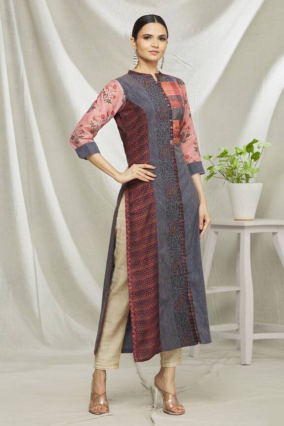 Samyukta Singhania Grey Art Silk Printed Long Tunic 4