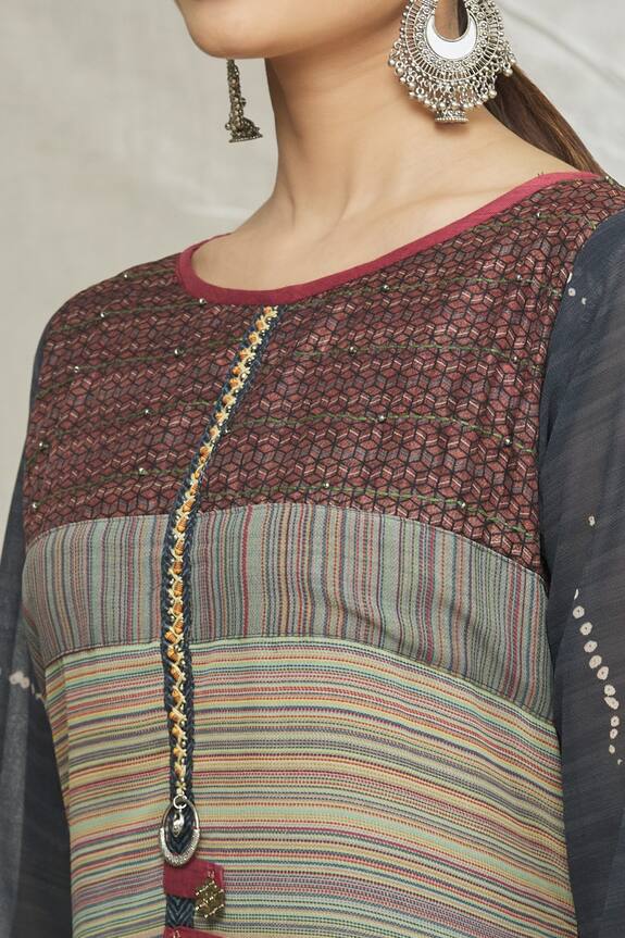 Samyukta Singhania Grey Art Silk Striped Long Tunic 6