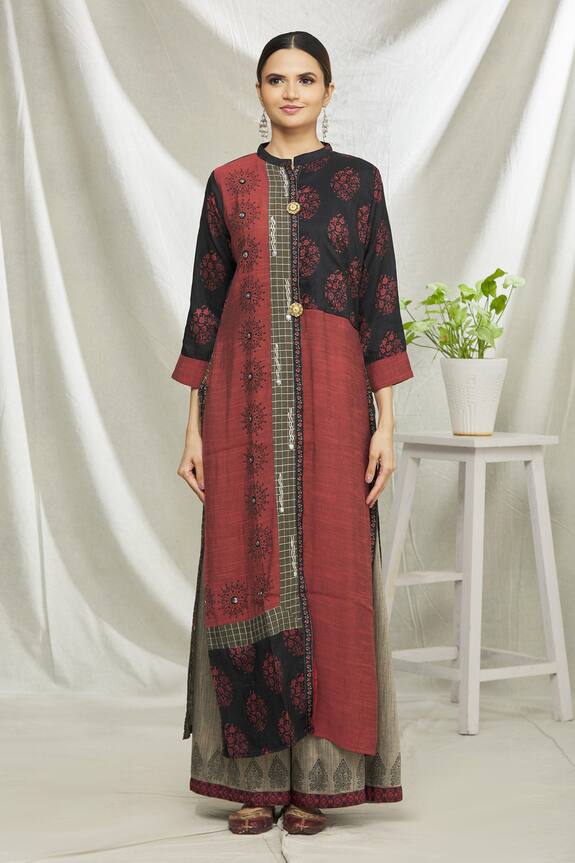 Samyukta Singhania Maroon Art Silk Printed Side Slit Tunic 3