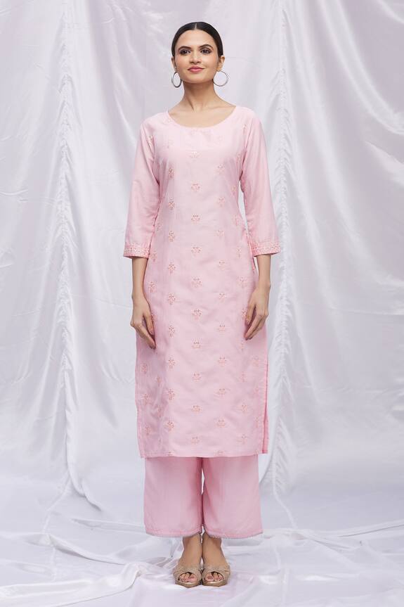 Aryavir Malhotra Pink Silk Blend Floral Embroidered Kurta Set 3