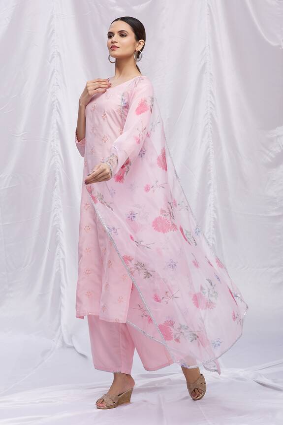 Aryavir Malhotra Pink Silk Blend Floral Embroidered Kurta Set 4