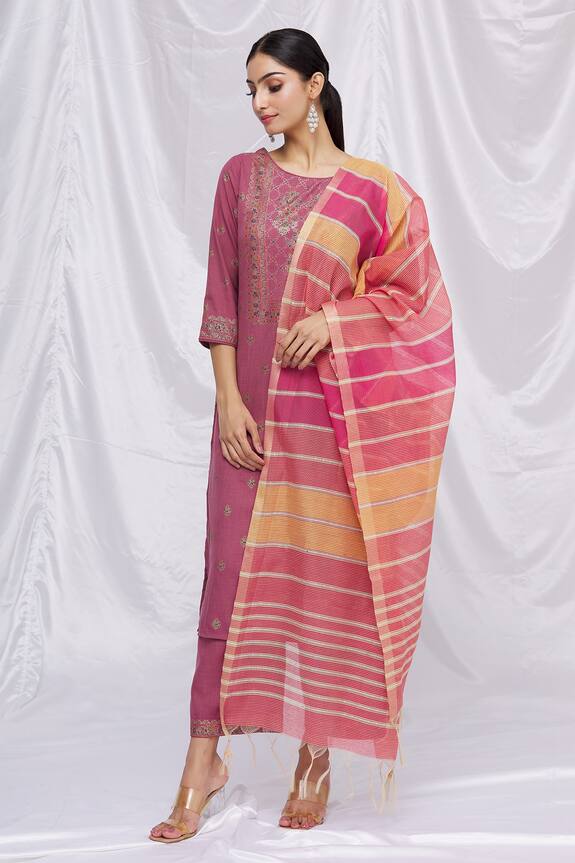 Aryavir Malhotra Purple Cotton Blend Floral Print Kurta Set 1