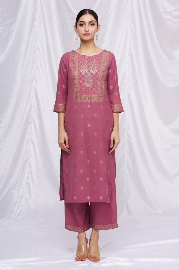 Aryavir Malhotra Purple Cotton Blend Floral Print Kurta Set 3