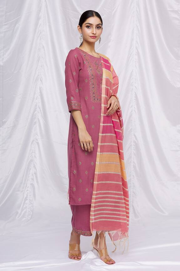 Aryavir Malhotra Purple Cotton Blend Floral Print Kurta Set 4