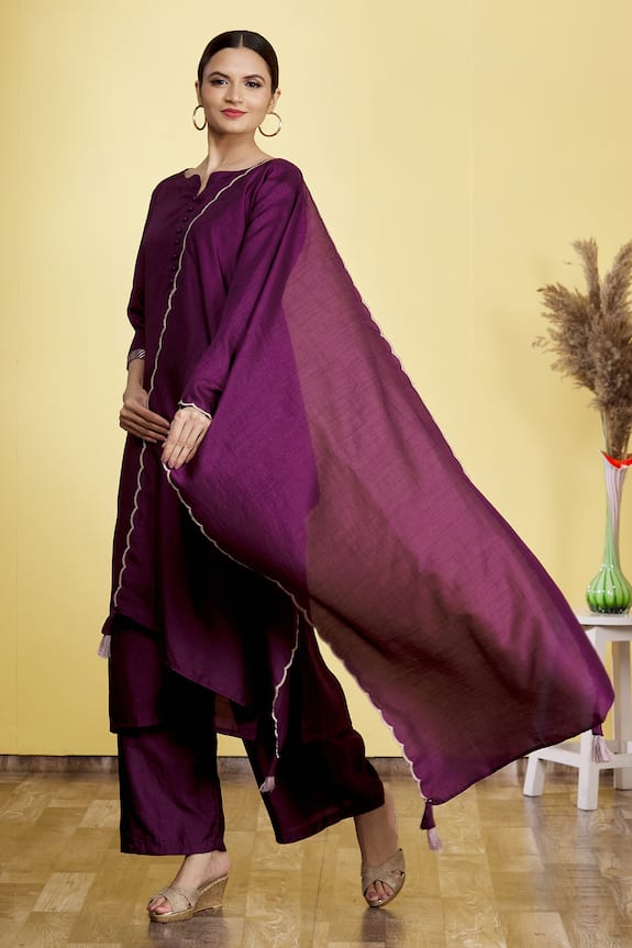 Aryavir Malhotra Purple Polyester Notched Neck Kurta Set 3