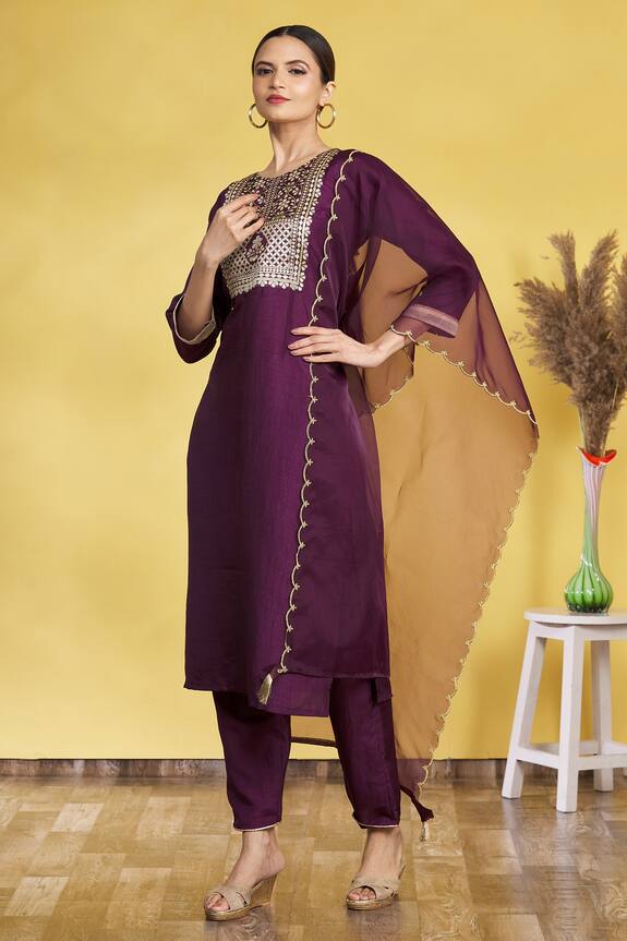 Aryavir Malhotra Purple Polyester Round Neck Kurta Set 1