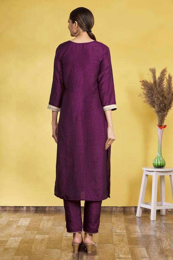 Aryavir Malhotra Purple Polyester Round Neck Kurta Set 2