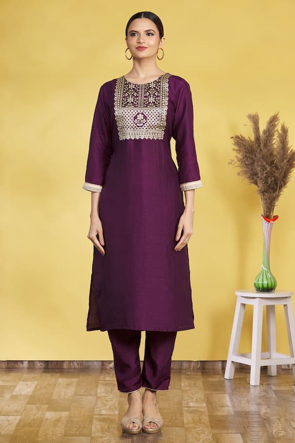 Aryavir Malhotra Purple Polyester Round Neck Kurta Set 4