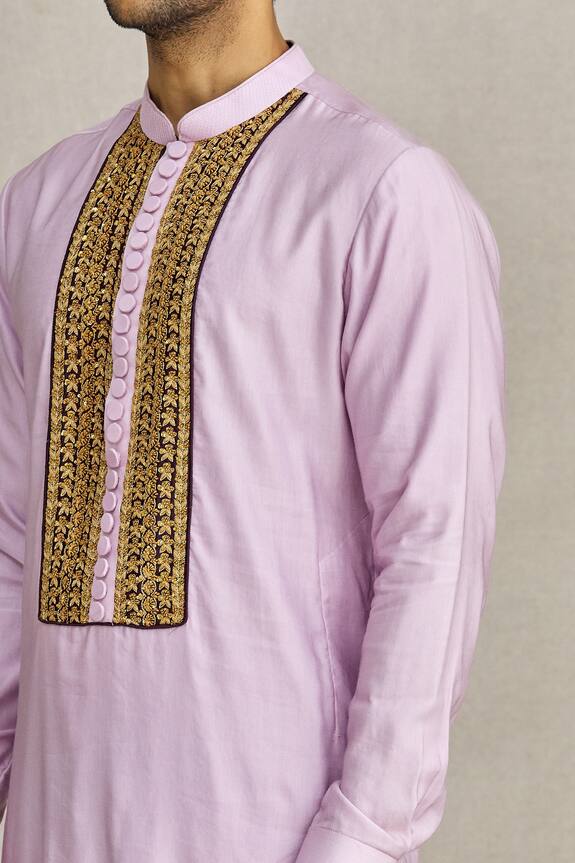 YAJY by Aditya Jain Purple Silk Band Collar Kurta 6