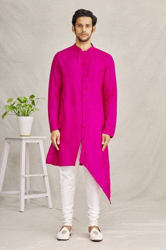 YAJY by Aditya Jain Pink Silk Embroidered Jacket And Kurta Set 5