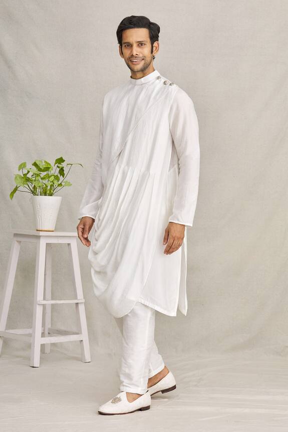 YAJY by Aditya Jain White Silk Cowl Style Kurta 3