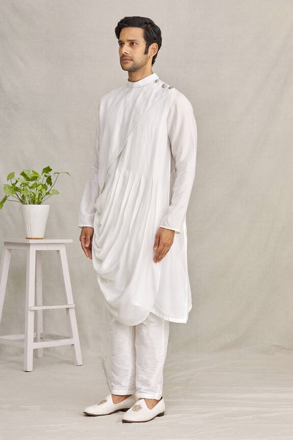 YAJY by Aditya Jain White Silk Cowl Style Kurta 4