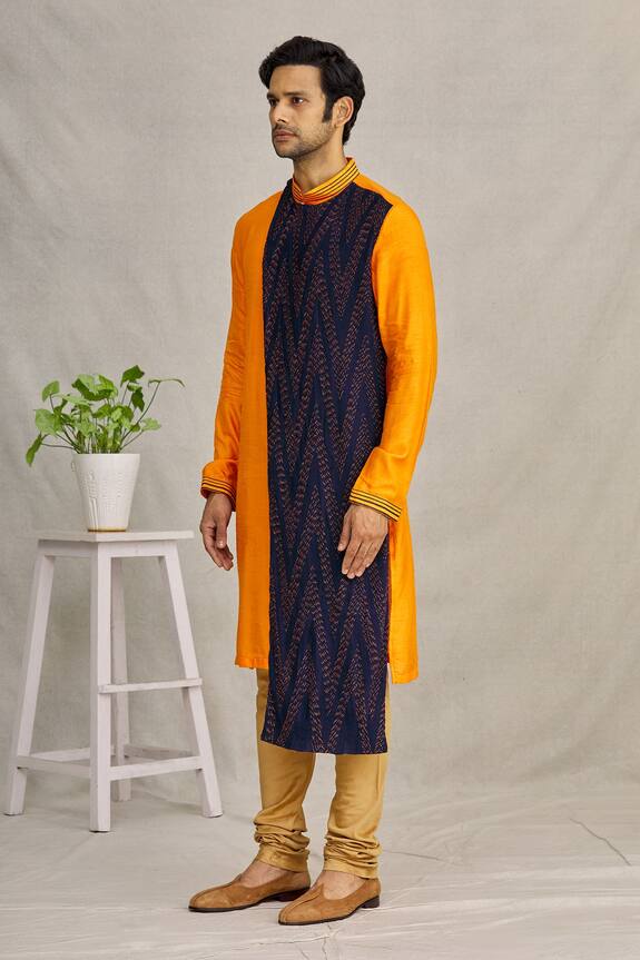 YAJY by Aditya Jain Yellow Silk Asymmetric Kurta 3